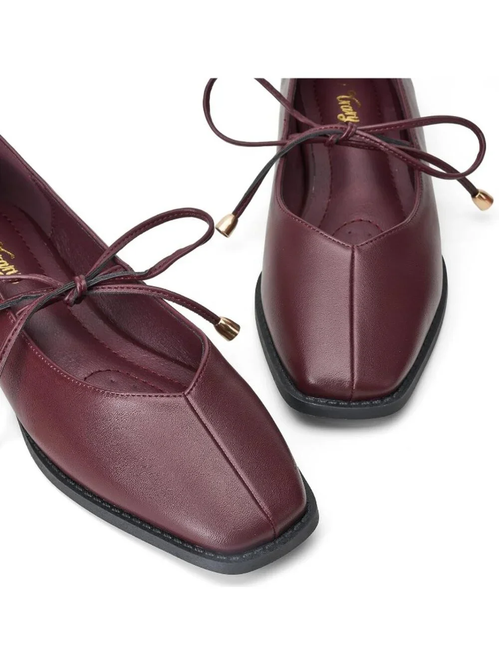 Women's Burgundy Mary Jane Ballet Flats Square Toe Bow Comfort Dress Shoes